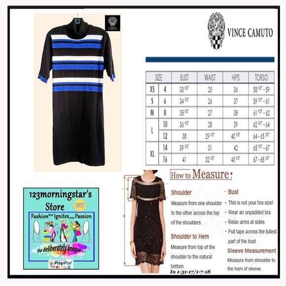 VINCE CAMUTO NEW Striped Turtleneck Elbow Sleeve Knit Dress L - Picture 12 of 12